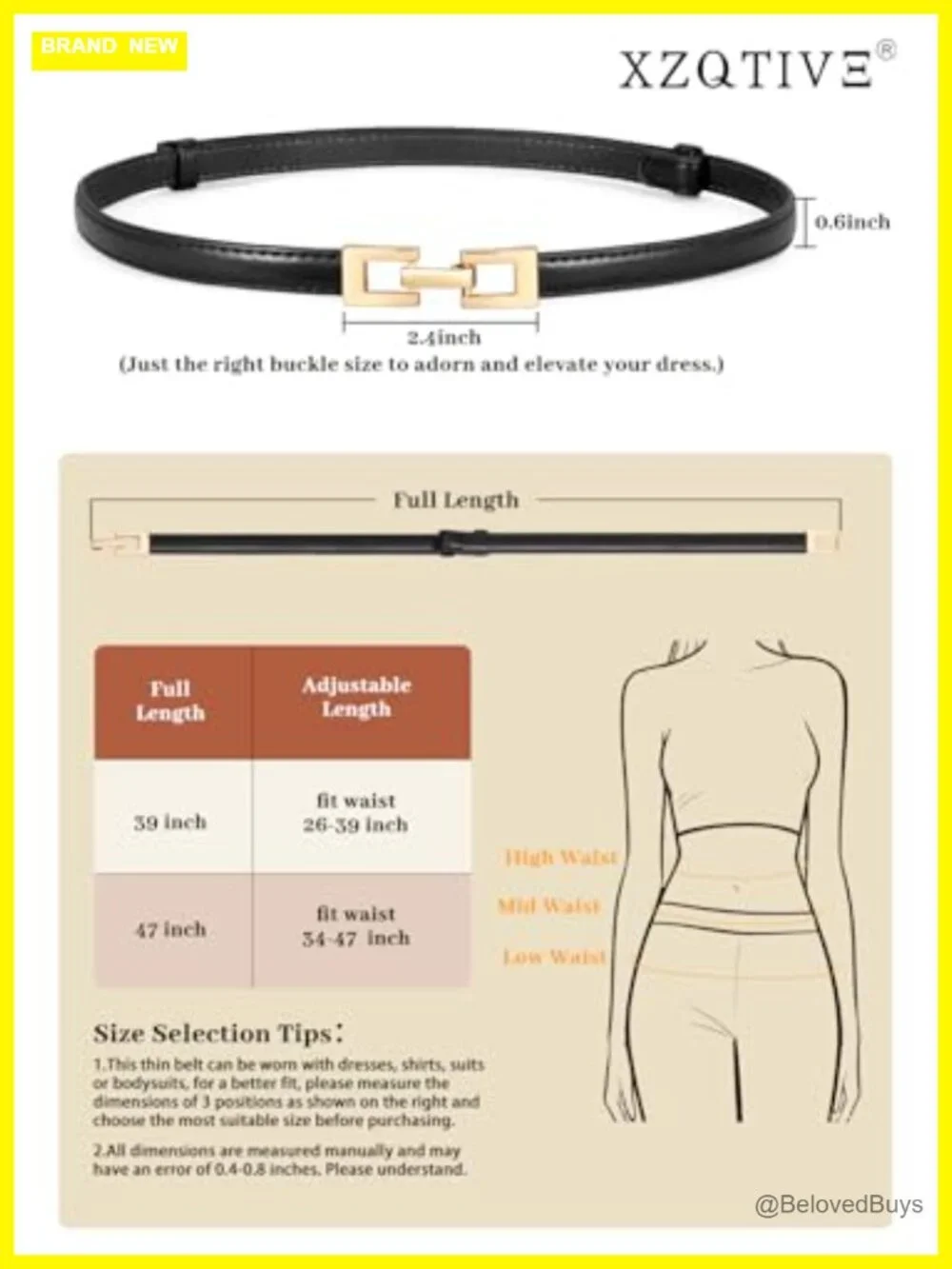 XZQTIVE Women's Thin Leather Belt – Adjustable Casual Office Belt for Dresses